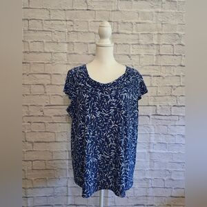 Kasper Blue Ruched Short Sleeve Blouse